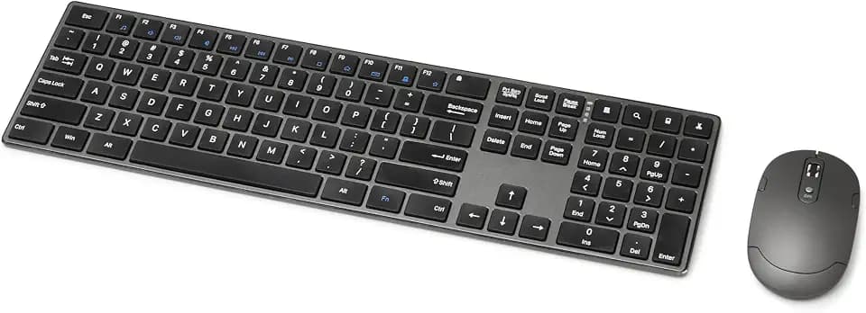 Amazon Basics Ultra Premium Wireless Keyboard and Mouse Combo, Rechargeable, Full-Size with Number Pad, Sleek Design, Plug and Play, Quiet Typing, 2.4GHz USB Receiver, Black