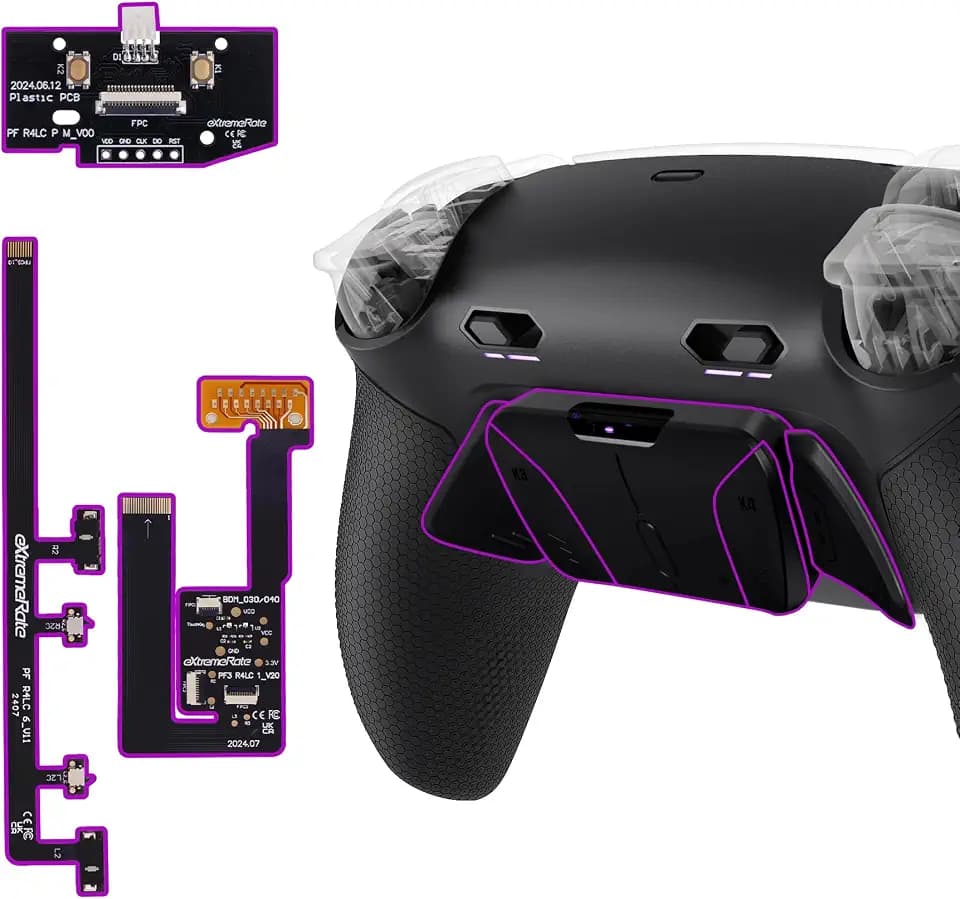 eXtremeRate RISE4 Plus MAX Back Paddles Kit with Clicky Trigger Stops & Rubberized Grip for PS5 Controller BDM-030 040 050 060, Remappable Back Buttons Kit for PS5 Controller - Black - NO Controller