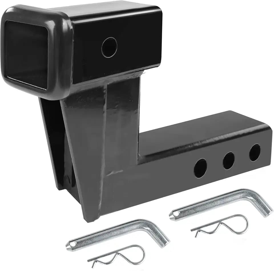 MaxxHaul Trailer Hitch Riser for 2" Receivers, 6" Rise or Drop Solid‑Steel Height Adapter with Triple Pin Holes, 500 lb Tongue Weight, Powder‑Coated Finish, Includes Two Hitch Pins (50909)