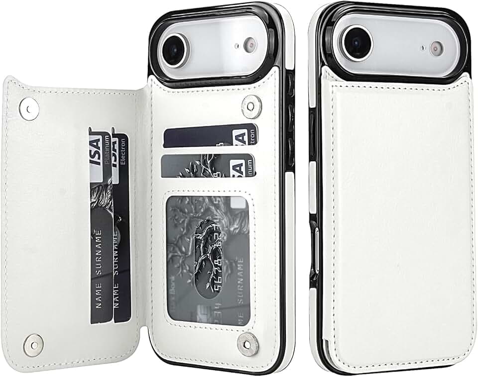 for iPhone 17 Air Wallet Case with Credit Card Holder,RFID Blocking,PU Premium Leather Double Magnetic Clasp Kickstand Heavy Duty Protective Cover.(White)