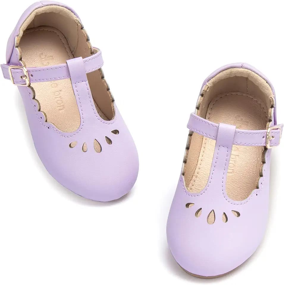 THEE BRON Girl's T-Strap Flats Toddler/Little Kid Ballet Mary Jane Party Dress Shoes