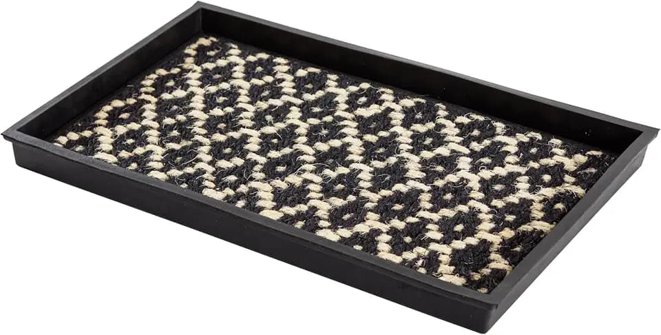 Anji Mountain Heavy Duty Waterproof Rubber Shoe Storage Mat Organizer/Boot Storage Multi Use for Entryway with Coir, Black and Ivory Insert, Fits 2 Pair (24.5" Wide)