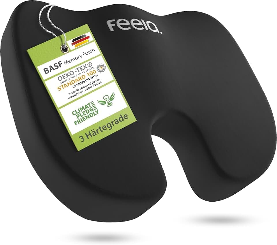 feela.® Orthopädisches Autositzkissen [3 Härtegrade] – Keilkissen für Autos – Besserer Sitzkomfort und Entlastung des Steißbeins – Autositz-Sitzerhöhung, Fahrersitzkissen (Weich)
