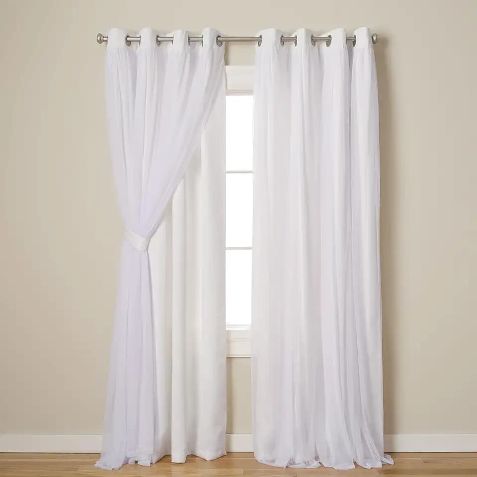 TOWN & COUNTRY LUXE Talia Double Layer Indoor Curtains, Sheer and Room Darkening Blackout, Grommet Top, Energy Efficient, 2-Pack Set, 52"x96", Winter White