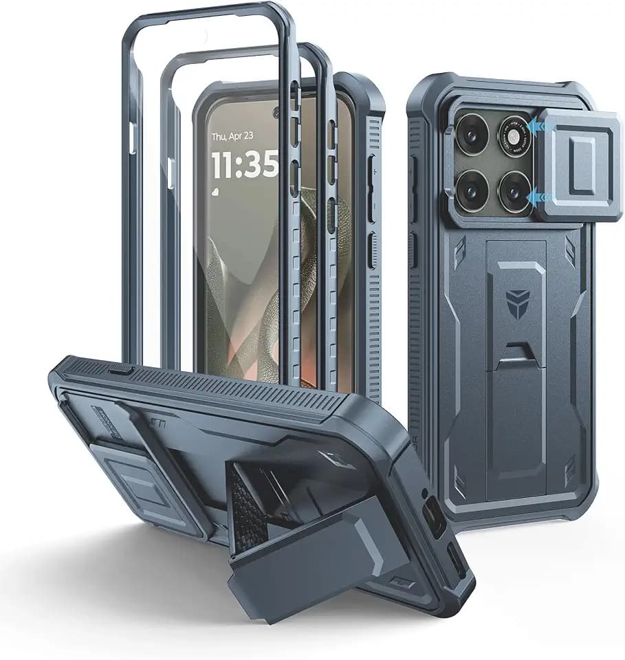 Dexnor for Motorola Moto Edge 2026 Case, [2 Front Frame] [Built-in Magnetic Slide Camera Cover & Kickstand] Heavy Duty Protection Shockproof Phone Case with Screen Protector, 6.3 inch Navy Blue