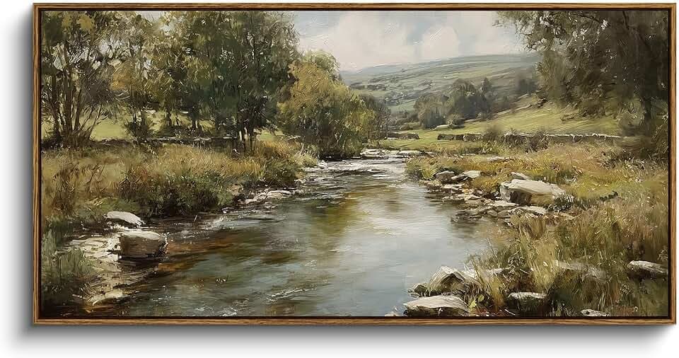 InSimSea Extra Large Framed Vintage Wall Art, River Rolling Hills,20x40inch