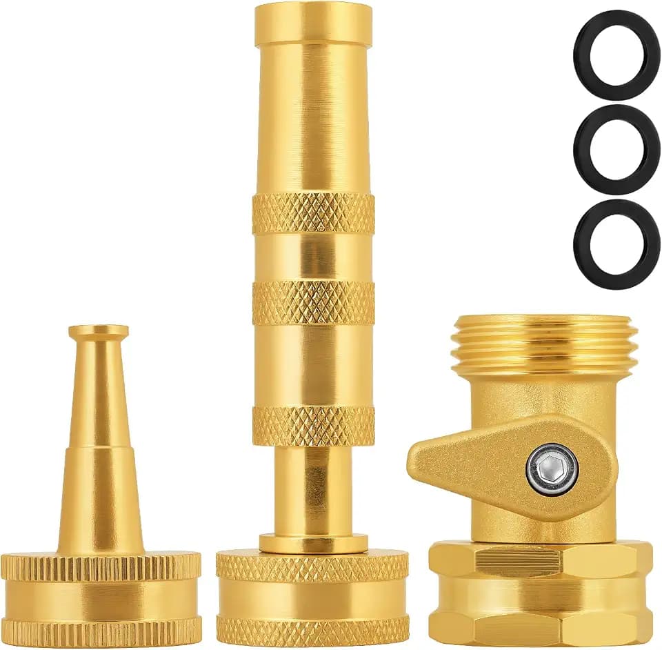 SIGURANTA Adjustable High Pressure Garden Hose Nozzle - Brass Sprayer with Ball Valve, 3/4 GHT Thread for Car Washing, Garden Watering & Heavy Duty Cleaning