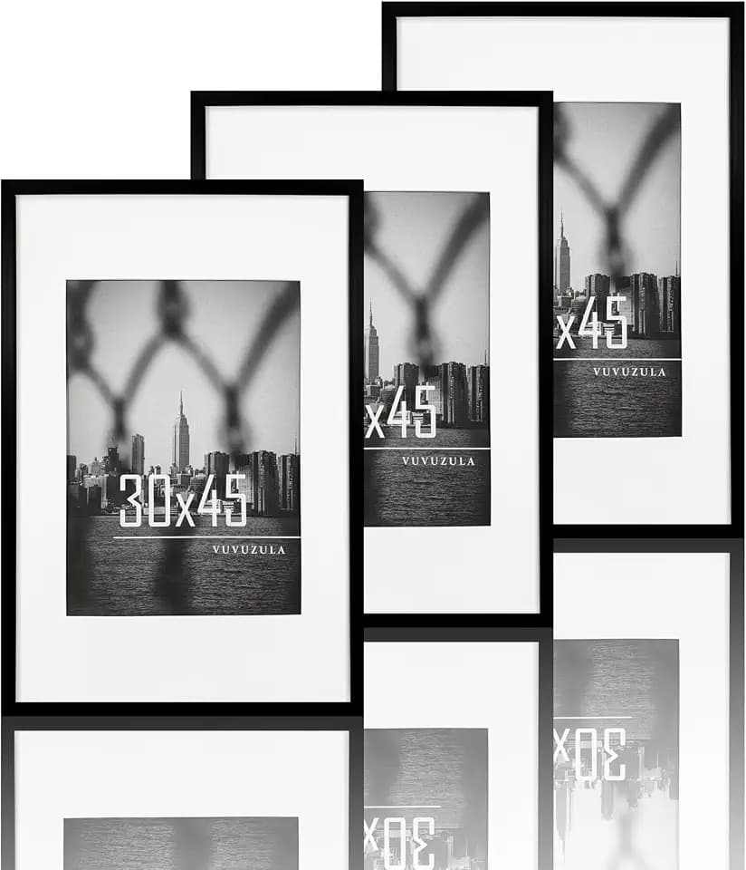 VUVUZULA Bilderrahmen 30x45cm Schwarz 3er Set Fotorahmen Rahmen mit Passepartout Posterrahmen