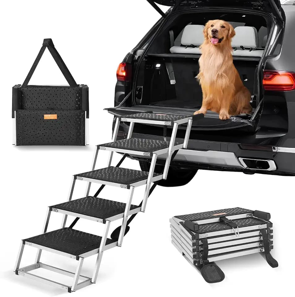 VEVOR Hundetreppe bis zu 68 kg belastbar, 5-stufige Hunderampe, zusammenklappbare Haustiertreppe mit Rutschfester Oberfläche, Einstiegshilfe Hund Auto, Treppen & Stufen für Auto, SUV und LKW