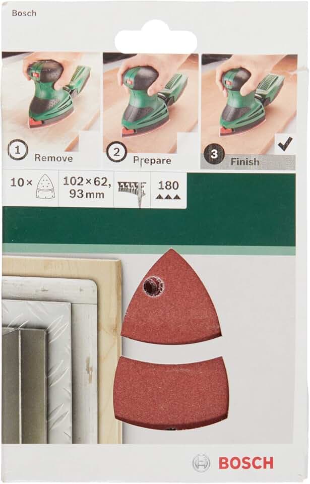 Bosch Accessories Schleifblatt (für Multischleifer verschiedene Materialien, 10 Stück, 102 x 62/93 mm, Körnung 180)