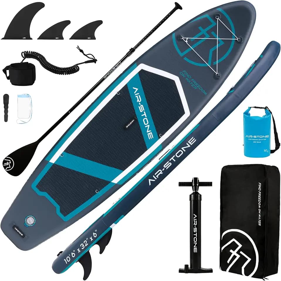 AIR-STONE 10'6” 450 lb Capacity，Inflatable Stand Up Paddle Board with sup Accessories Including Backpack, Repairing Kits, Non-Slip Deck, Leash, 3 Fins, Paddle and Hand Pump