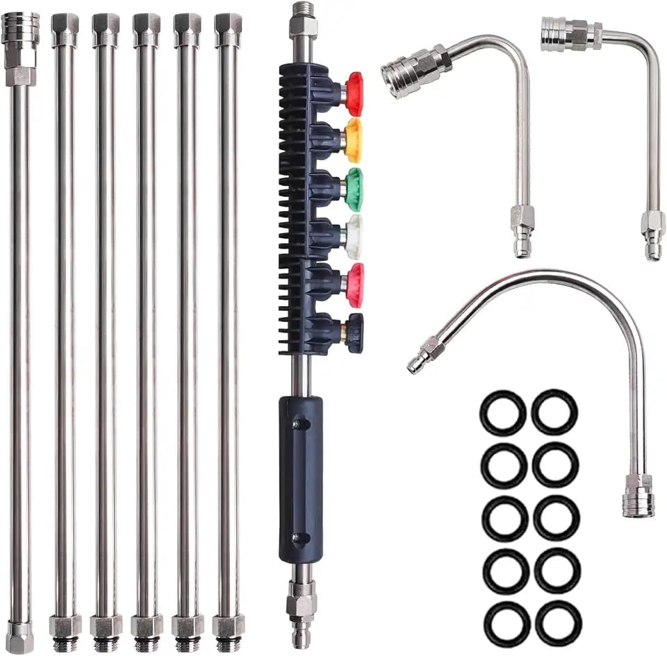 Xiny Tool Pressure Washer Extension Wand, 10 Pack Power Washer Lance with 6 Atomization Nozzle Tips,1 Gutter Cleaner Attachment Curved Rod, 1/4" Quick Connect, 4000 PSI