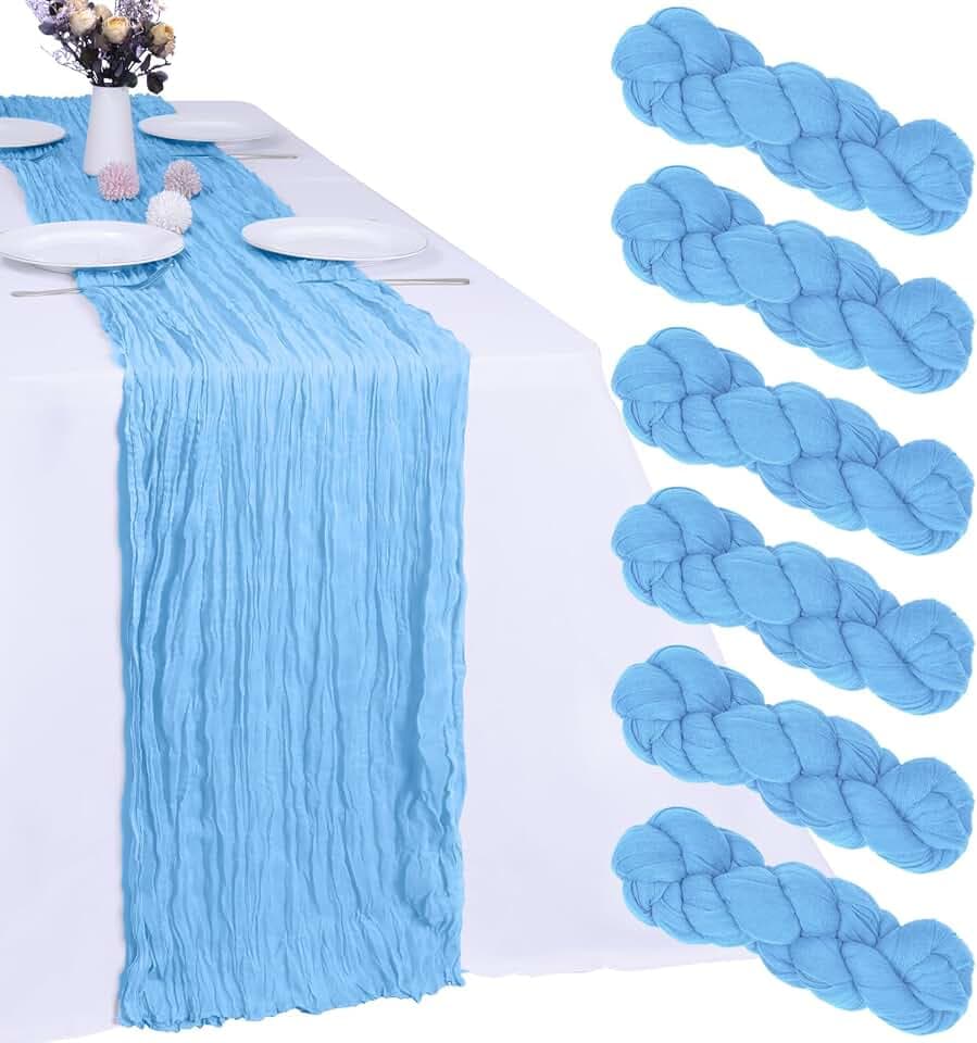 6 Pack Baby Blue Cheesecloth Table Runner 35 x 120 Inch