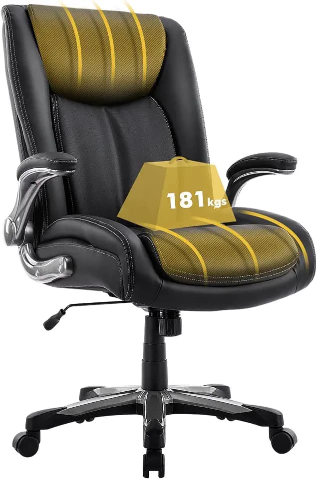 COLAMY Großer und hoher Bürostuhl 181 kg, großer, strapazierfähiger Chefsessel mit hoher Rückenlehne und klappbaren Armlehnen für das Homeoffice, Schwarz