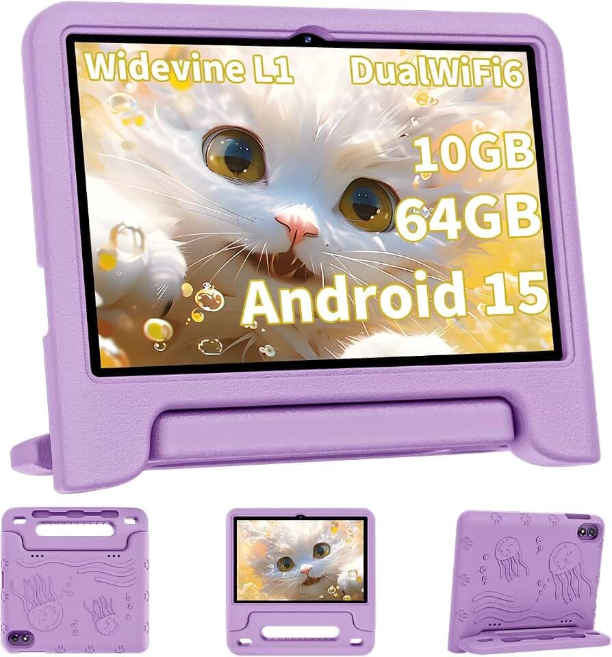 COLORROOM 2026 Upgraded Android 15 Tablet, 10inch Kids Tablet, Octa-core CPU, 10GB+64GB+1TB Expand Tablets for Kids with Kids Space, Parental Control, 6000mAh Big Battery,Touchscreen Tableta (Purple)