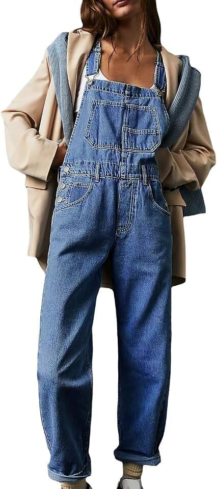 Damen Casual Denim Jean Overalls Lose Verstellbare Träger Baggy Latzhose Bib Romper Jumpsuit Harem Hosen
