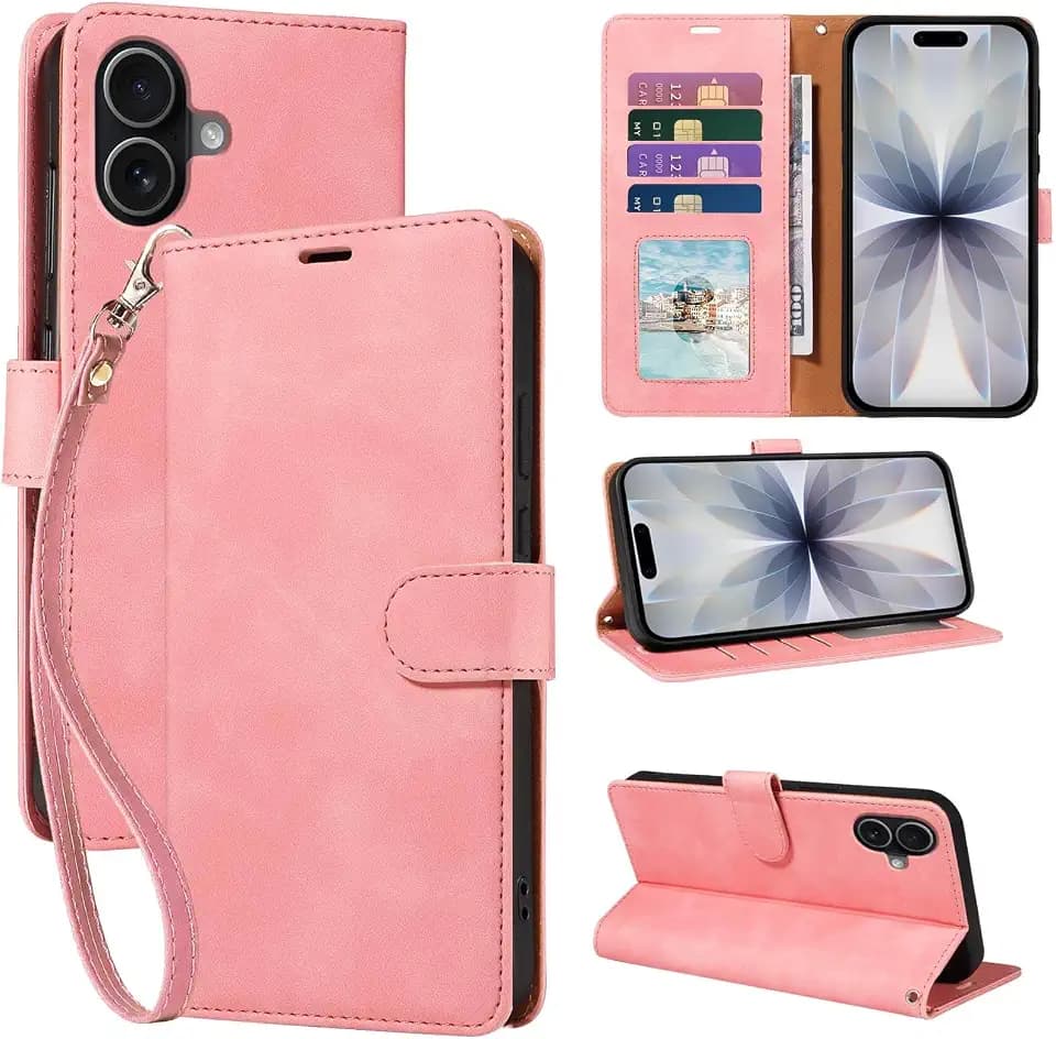 RFID Blocking for iPhone 17 Wallet Case 6.3", Card Holder (Pink)