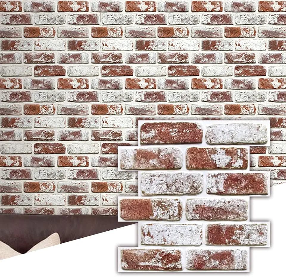 Commomy Faux Brick Panels Peel and Stick Wall Stickers 10 Pcs 11.8" x 11.8"