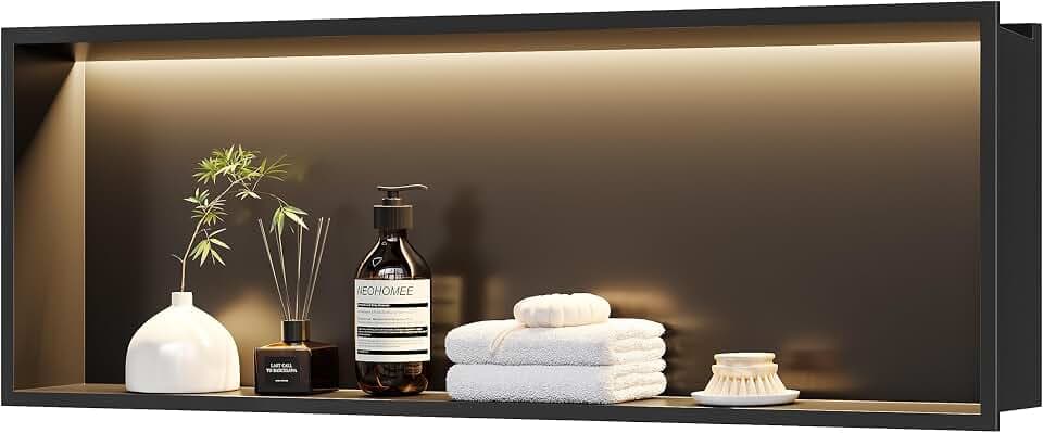 Wandnische Dusche 304 Edelstahl mit LED-Beleuchtung, 90x30x10cm