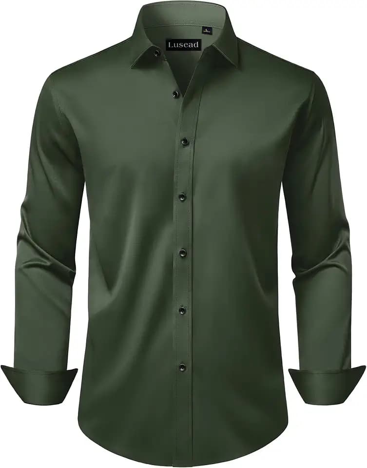 Men's Dress Shirts Long Sleeve Stretch Wrinkle Free Wedding Formal Business Button Down Shirt