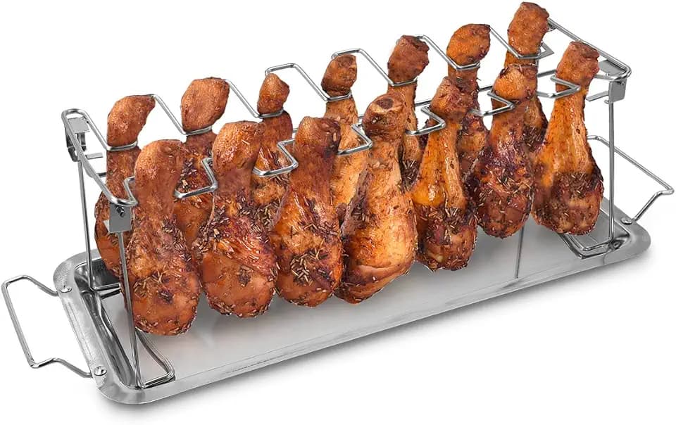 Navaris Chicken Wings Hähnchenschenkel Rack - Backofen Grill Halter für Hähnchenteile - Grillzubehör für BBQ Hähnchen aus Edelstahl mit Schale