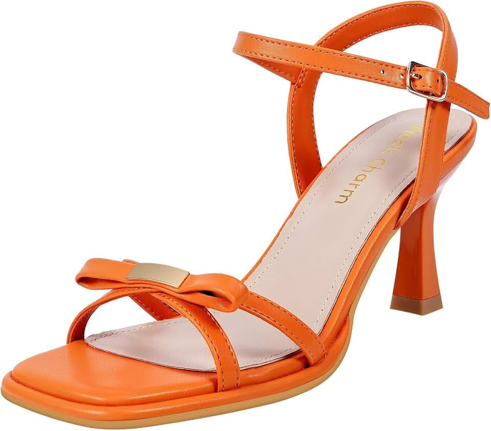 Women's Stiletto Strappy Heeled Sandals 3.15 Inches Square Open Toe Bowknot Straps Ankle Strap High Heel Sandal Dress Dancing Sandals Daily Work Party Wedding Usual Sandal Shoes