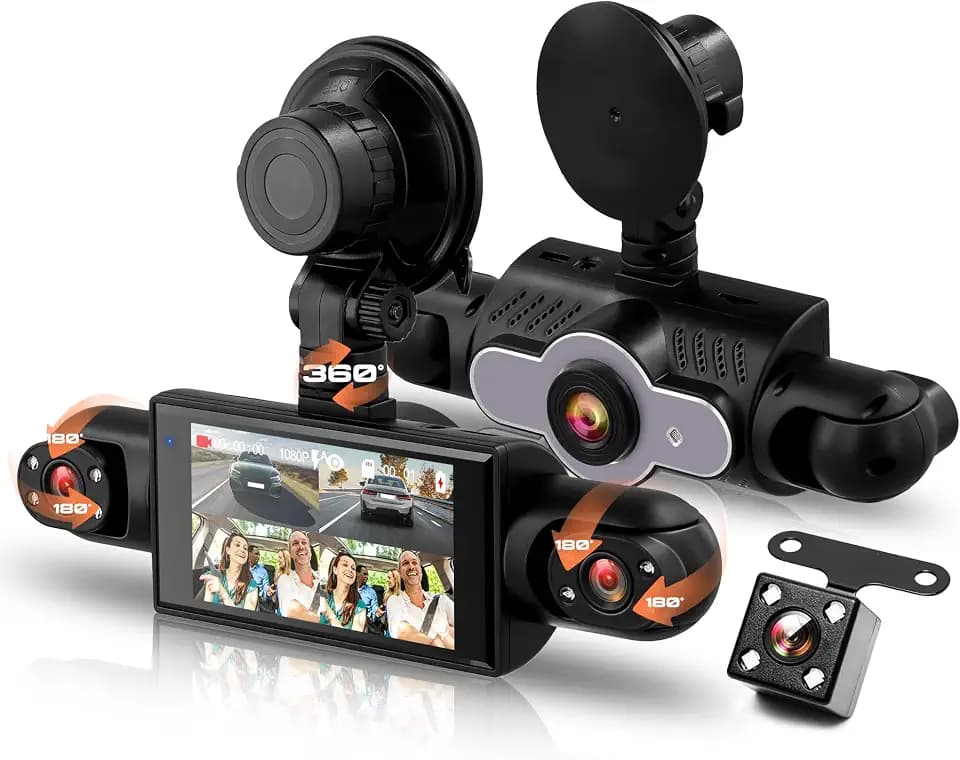 360°Dash Cam Front and Rear Inside Left Right, 4 Channel FHD 1080P Dash Cam for Cars,3 Inch Dashcams with Night Vision, Loop Recording, Motion Detection, 24H Parking Mode Monitor,Reverse View