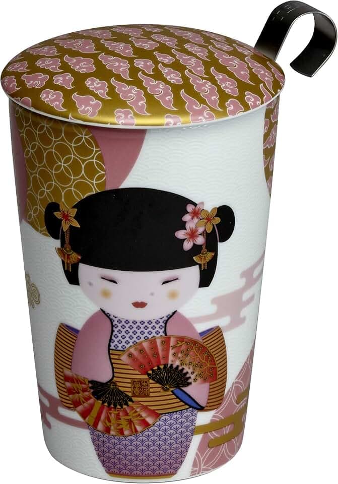 TEAEVE Geisha Teekanne aus Porzellan, Rosa, 350 ml, mit Edelstahlsieb und Deckel
