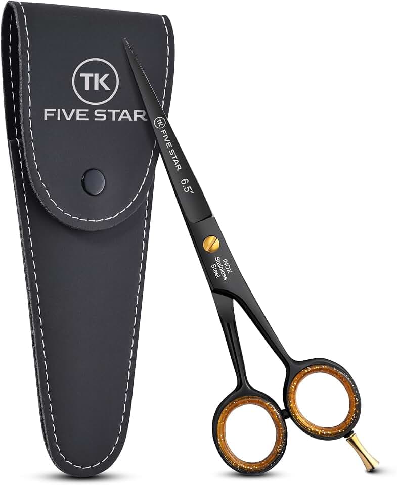TK FIVE STAR Midnight Haarschere 6,5 Zoll, scharfe Profi Friseurschere mit Mikroverzahnung, Haarschneideschere in Salonqualität für präzise Haarschnitte Zuhause, Salon, Bart, Damen & Herren