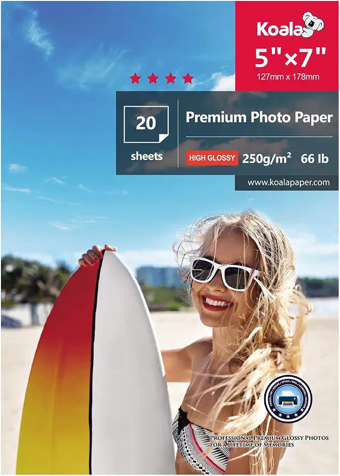 KOALA Glänzendes Inkjet Fotopapier, 13x18 cm, 250g/m², 20 Blatt, mit Premium Hochglanz Advanced Kunstharz beschichtet, für Canon HP Epson Tintenstrahldrucker