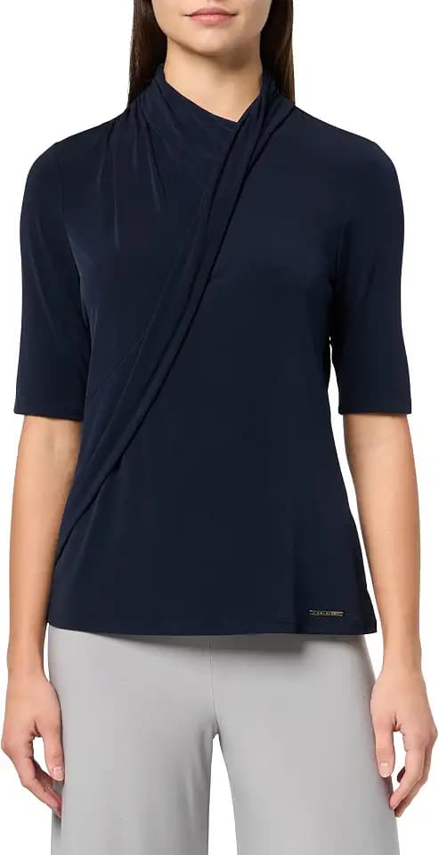 Halston Women's Drapped Front Jersey Knit Half Sleeve Blouse