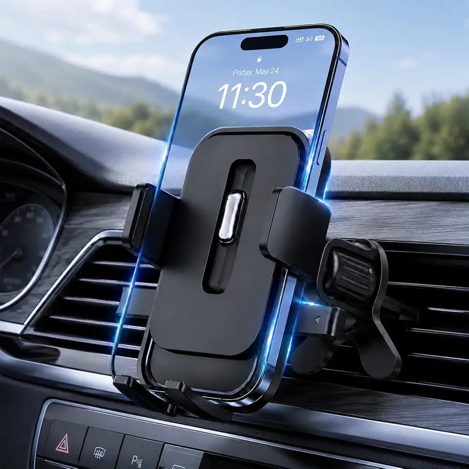 Auto Handyhalterung Lüftung, Metallhakenclip, EIN-Knopf Einhandbedienung, 360° Kugelkopf, Hitzebeständige Universal Autohalterung, Kratz- & rutschfest für Alle Smartphones