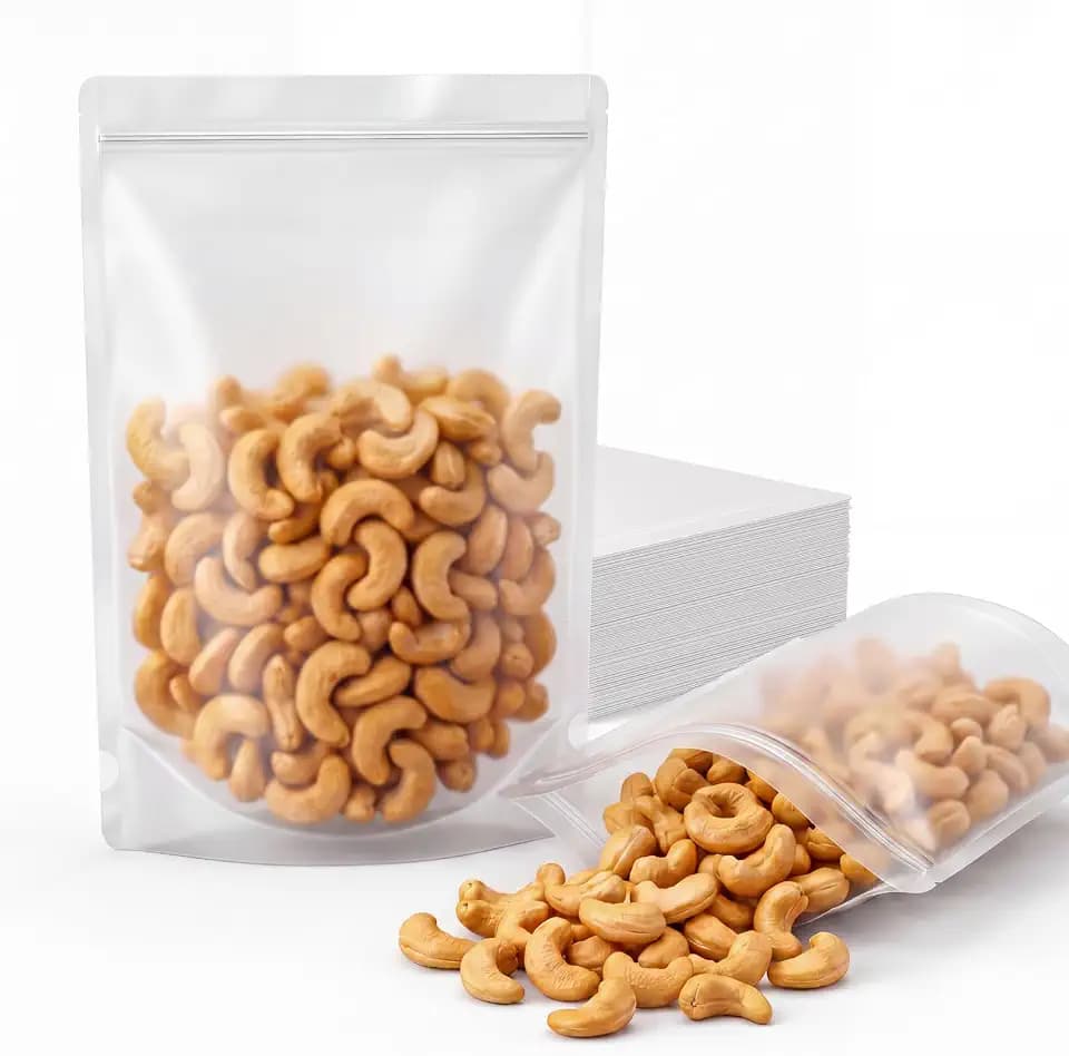 FireKylin 100Pcs Resealable Stand Up Bags, Matte 6.3" x 9.4" Food Pouches