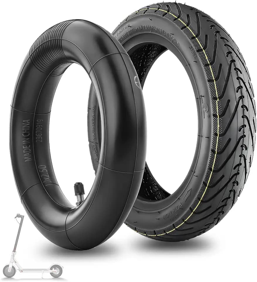 SYACHI 60/70-6.5 E Scooter Reifen mit Schlauch10 x 2,5, Hohe Elastizität & Haltbarkeit Schlauch mit Ventilwinkel Inner Tube, Reifen 10 zoll für Kinderwagen, E-Roller & Laufrad