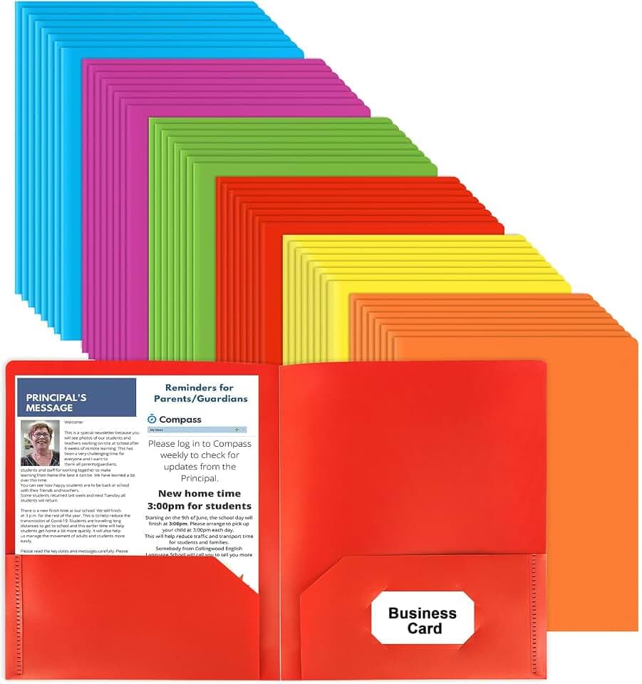 Plastic Folders with Pockets, 6 Color 48 Pcs Heavy Duty Two Pocket Folder