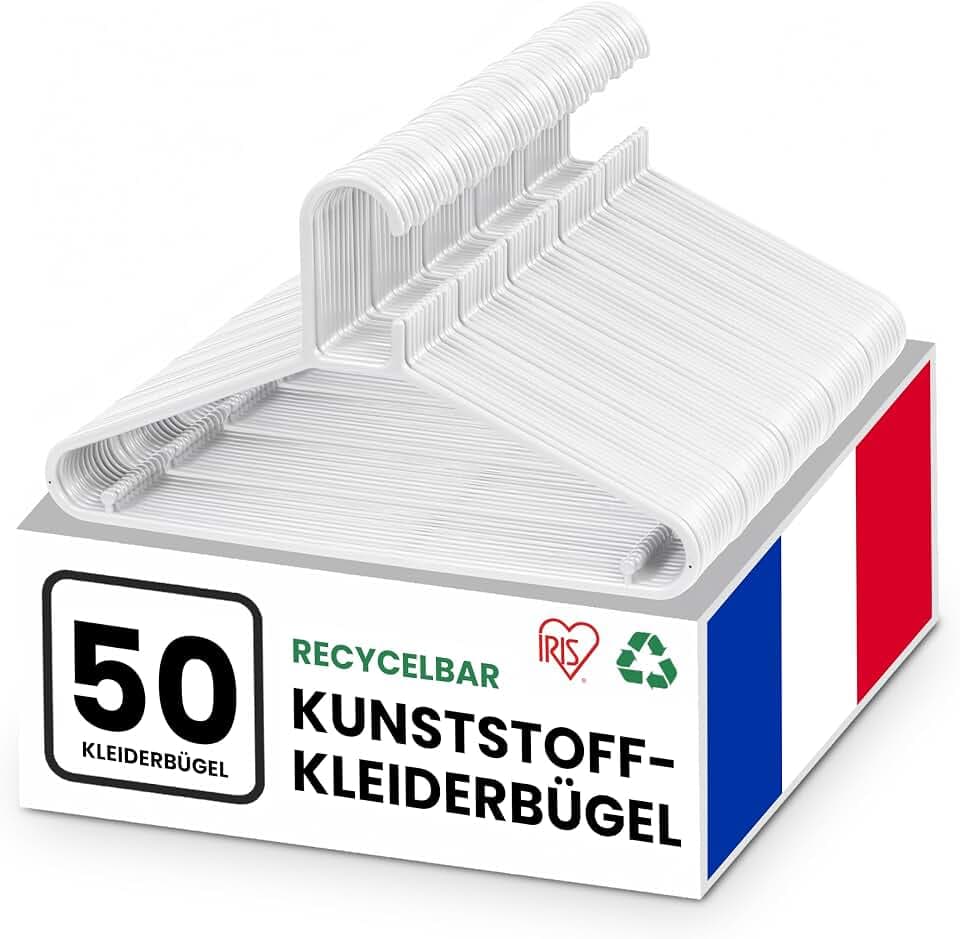 Iris Ohyama, Kunststoffbügel, 50er-Set, Weiß, BPA-frei, Stabile Kleiderbügel für Garderobe und Schränke, Kleiderbügel für Anzug, Hose, Mantel, Platzsparend, Strapazierfähig, CHM-39