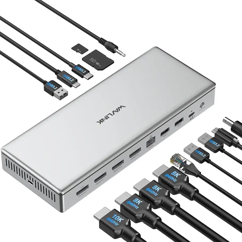 WAVLINK DL7400 10K USB C Docking Station, DisplayLink Quad 4K Dock for M1/M2/M3 Mac & Windows, Compatible with New MacBook Neo, 15 in 1 Laptop Dock with 100W Charging, 4xDisplayPort(1.4), USB 3.2-A/C