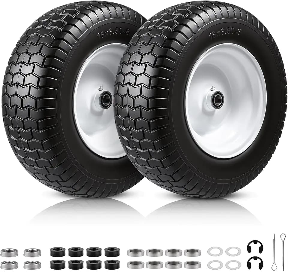 16x6.50-8 Flat Free Lawn Mower Tire and Wheel, 3" Centered Hub