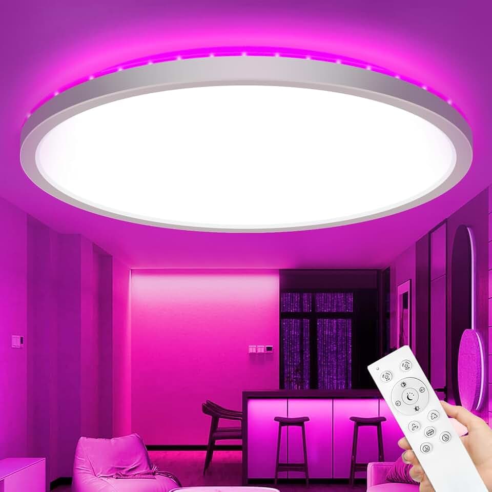 zemty LED Deckenleuchte Dimmbar 50CM, 42W 3360LM RGB Deckenlampe mit Fernbedienung, 3000K-6500K Badezimmer Lampe Wasserfest, Flach Badlampe Decke für Bad Kinderzimmer Schlafzimmer Wohnzimmer