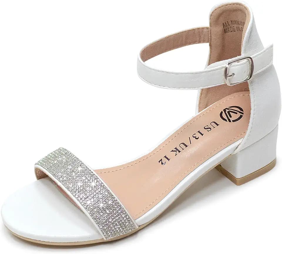 Vonair Girls Sandals Low Heels Ankle Strap Open Toe Dress Shoes Flower Girl Party Wedding Shoes For Girls