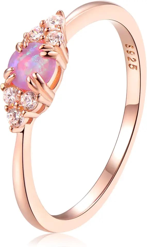 espere Sterling Silver Halo Opal Stacking Ring Simple Dainty Gold Ring Opal Ring Birthstone Ring 4-10