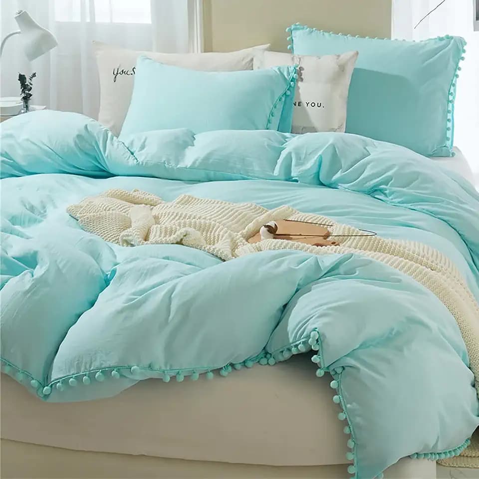 ETDIFFE Turquoise Boho Duvet Cover Set Queen Size, 3 Piece, 90x90 Inch