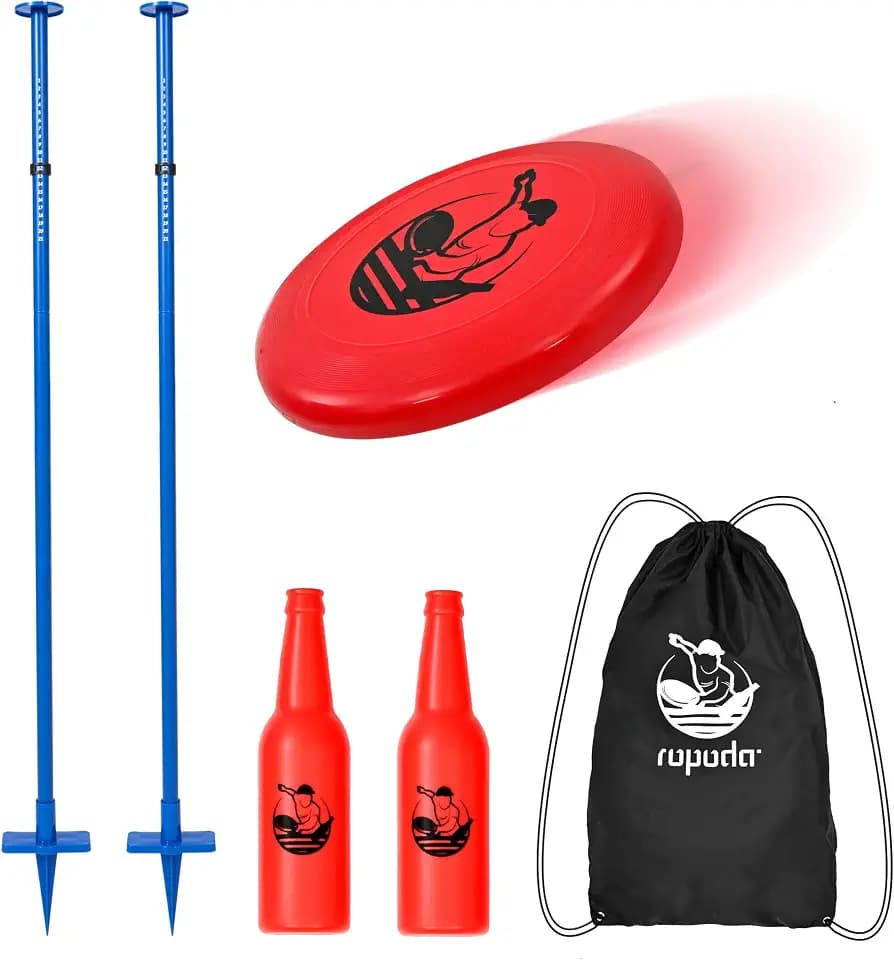 ropoda Outdoor Games-Upgraded Flying Disc Game Set with Reinforced Ground Spike(lncludes 2 Extra), Portable Disc Toss Game for Lawm and Beach with Thicker Pole