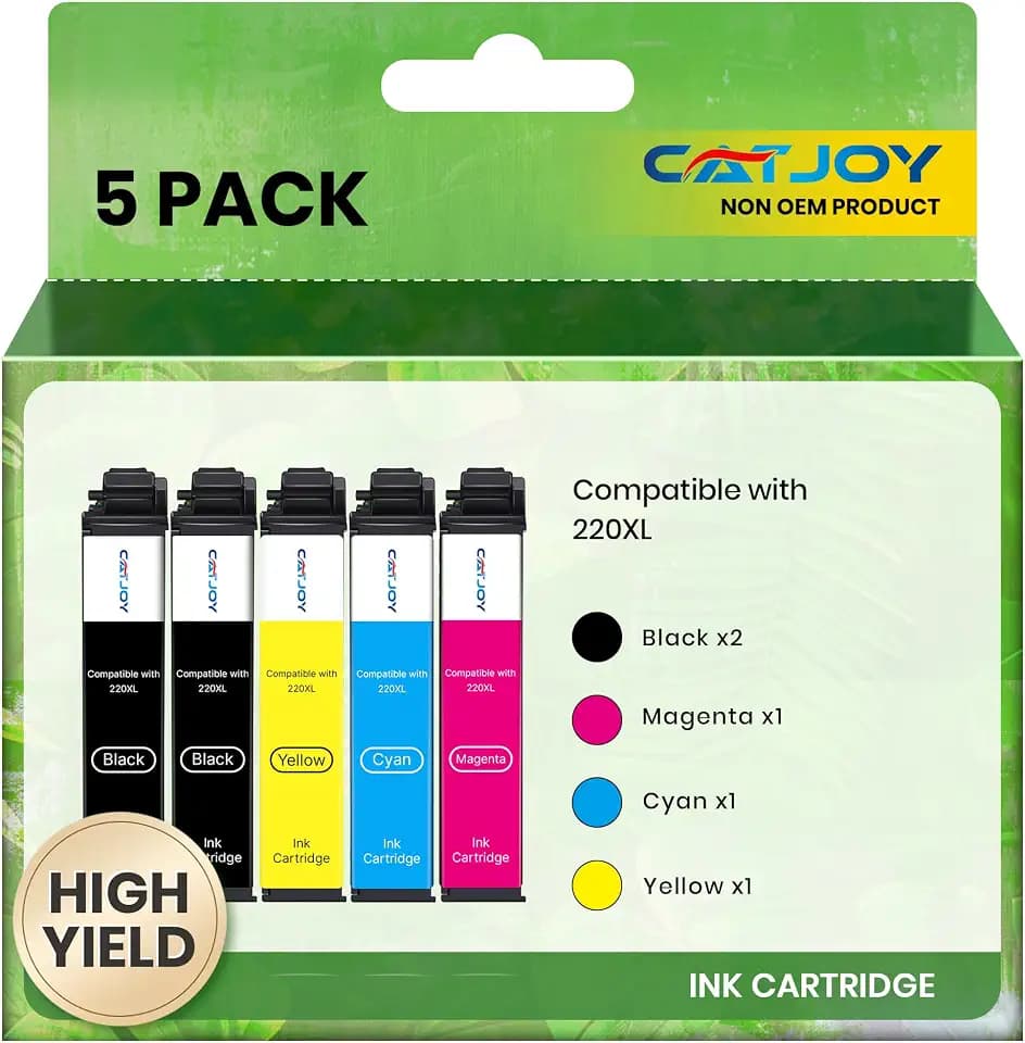 Remanufactured Replacement for Epson 220 Ink Cartridges 5 Pack High Yield