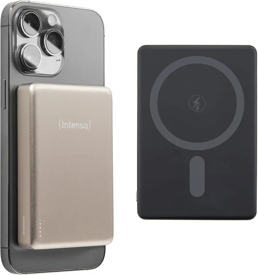 Intenso MW10000 Magnetische Powerbank 10000 mAh – MagSafe kompatibel, Wireless Charging 15W, USB-C PD 20W, Für iPhone & Android – Geprüft in Deutschland – Champagner