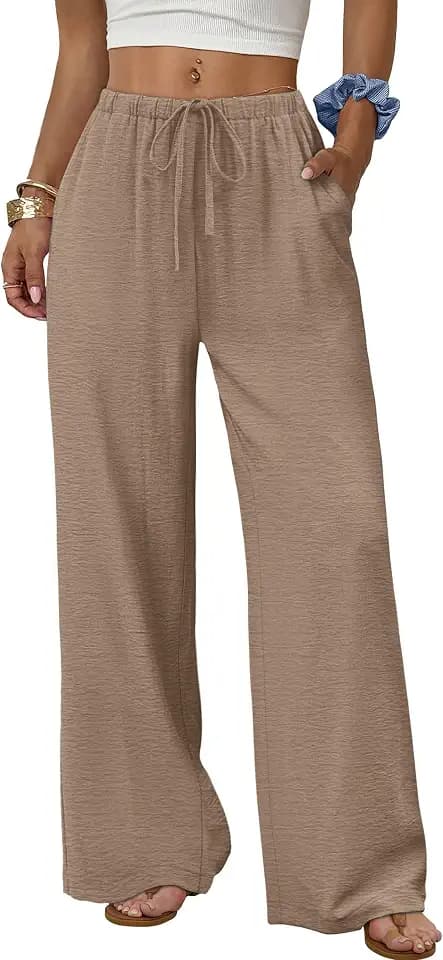 Sampeel Dress Pants for Women Business Casual Outfits Work Office Linen Pants Summer Outfits Plus Size Clothes Spring Beach Vacation Fashion Clothing Khaki L