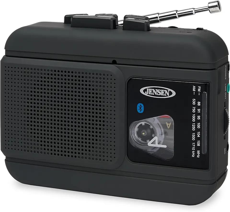 JENSEN MCR-60 MCR-60 Portable Personal Cassette Player/Recorder with AM/FM Radio, Bluetooth, and Earbuds