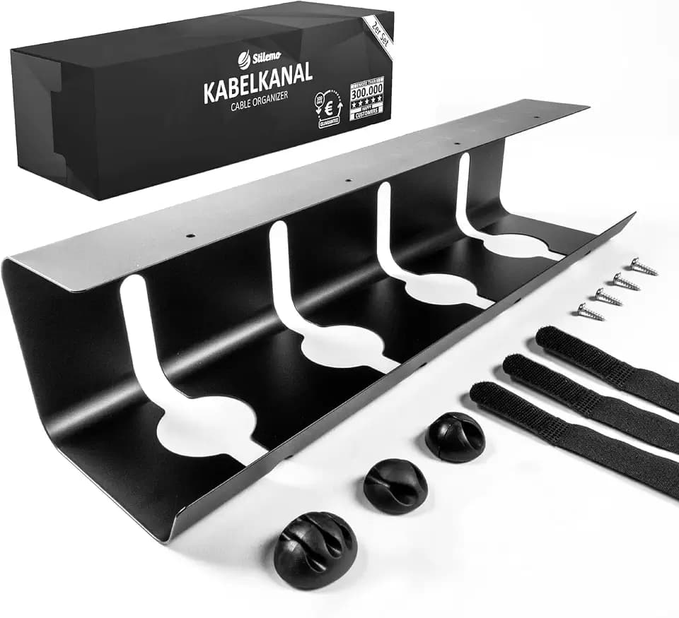 Kabelkanal Schreibtisch - Kabelmanagement Schreibtisch Organizer Kabeldurchführung - Cable Management Kabelhalter Kabelwanne Tisch - 43x12x10CM - Kabelkorb Schwarz