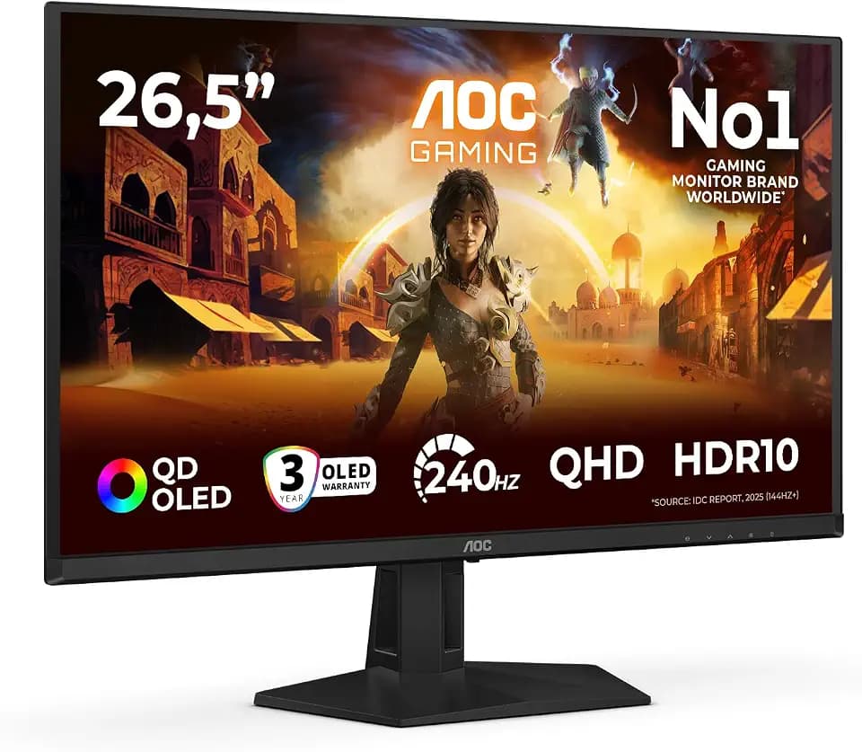 AOC Q27G41ZDF 27 Zoll WQHD Gaming Monitor, 240Hz, QD-OLED Panel, 0.03ms GtG, HDR10, G-Sync Compatible, (2560x1440 HDMI 1x 2.0 DP 1x 1.4) Schwarz