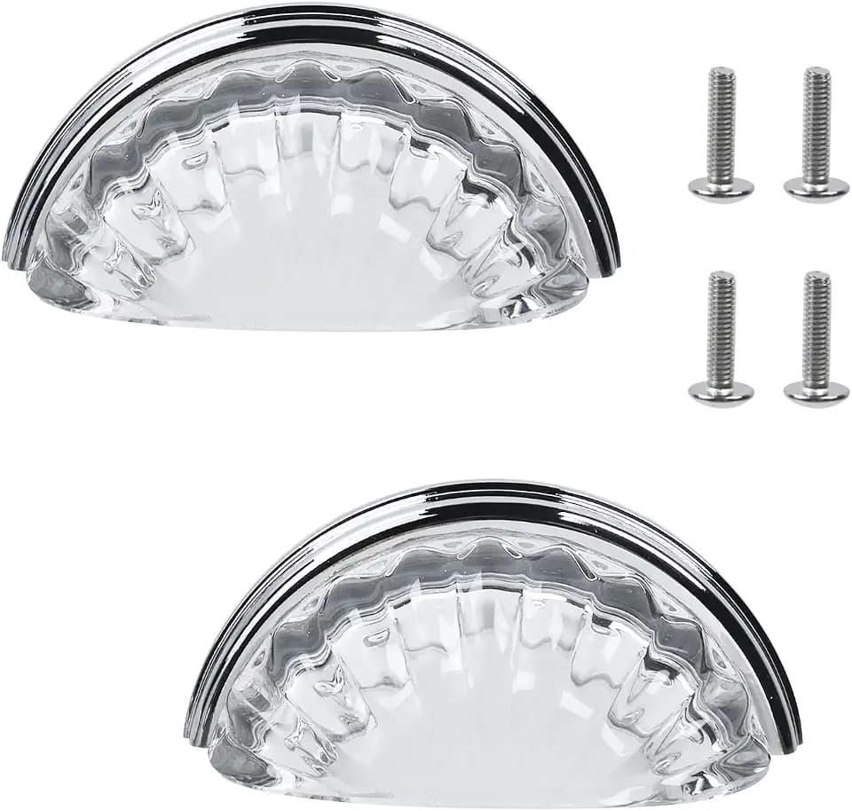 MY MIRONEY 2PCS 3" Hole Centers Sliver Base Clear Glass Cabinet Cup Pulls